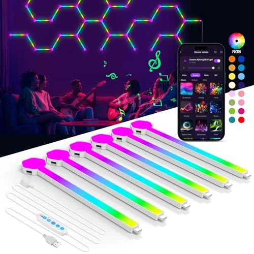 Kangtaixin Luz de pared RGB, Luces de juego LED de geometría de empalme DIY, luces decorativas de color cambiante para el hogar