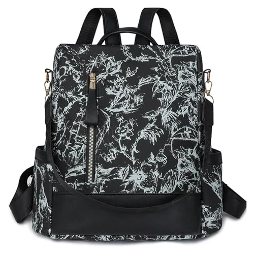 Zeitlich begrenztes Angebot: Ray-Velocity Rucksack Damen Wasserdichte Anti Diebstahl Schulrucksack Umhängetasche, Mode Cityrucksack Tagesrucksack für Schule Reisen Arbeit Einkauf (Druck Schwarz) von 25.99 € auf 20.37 € (22% Rabatt)