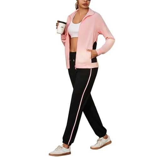 Uniexcosm Chándal Mujer Completo Chándal Mujer Invierno Conjunto Deportivo Mujer de 2 Piezas Chaqueta con Cremallera y Pantalones Deportivos para Fitness Jogging Rosa S