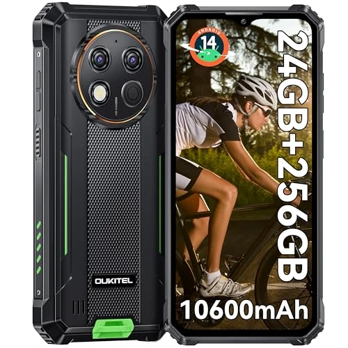 OUKITEL G1 Rugged Smartphone - Android14, 24GB RAM+256GB ROM+1TB,10600mAh Battery,48MP Camera,6.52" Rugge phone,IP68/69K Waterproof 4G Dual Sim-free&Unlocked Mobile Phones,NFC,OTG,GPS,2024 (Green)
