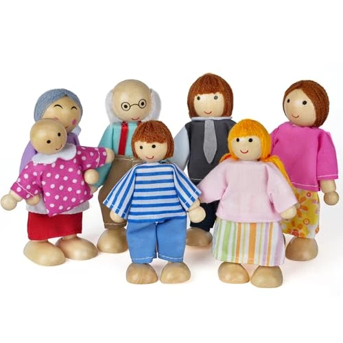 Offre limitee: Aolso Famille de Poupée en Bois - 7 Pièces Ensemble pour Enfants, Personnages et Accessoires de Maison (Cheveux Lâches) de 17.99 EUR a 17.99 EUR (economie 0%)