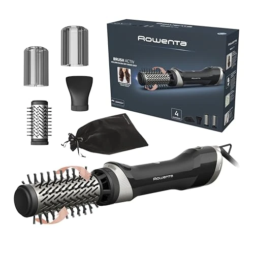 Rowenta Brush Activ, Rotating Hot Air Brush, 1000W Hair Dryer Brush, Ergonomic Design, 2 Rotating Ceramic Brushes, Concentrator and Storage Bag, UB9530F0.