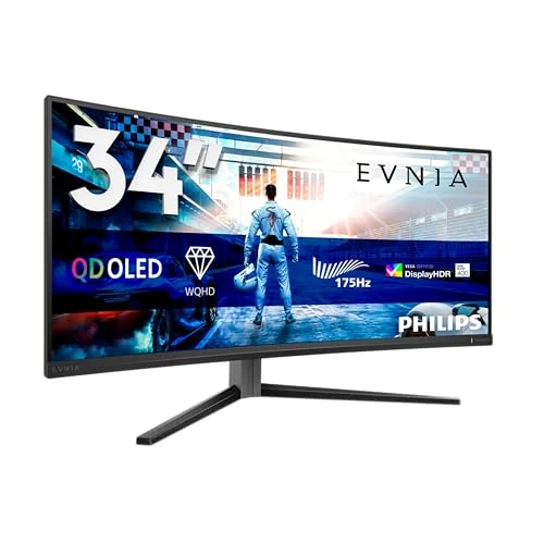 Oferta limitada: Philips EVNIA 34M2C6500 Monitor Gaming 34" UWQHD Curvo, 175Hz, QD-OLED, 0.03 ms GtG, HDR400 TrueBlack, Adaptive Sync., G-Sync Compat, Altura ajustable (3440x1440, 2x HDMI 2.0, 1x DP 1.4, USB-Hub) Gris de 614.90 € a 614.90 € (ahorro 0.00%)