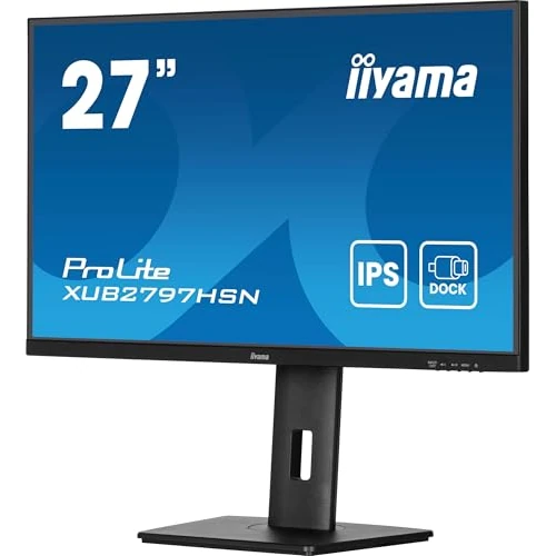 Ecran iiyama Prolite XUB2797HSN-B2 IPS, 1920x1080, USB-C Dock (65W PD, LAN, DP-Out, USB 3x3.2+1xC(7,5W)) 15cm Height Adj. Stand, 1ms, 300cd/m², Speakers, USB-C, HDMI, DisplayPort