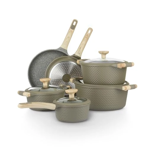 Offerta a tempo: KASANOVA Set di Pentole Antiaderente Bambù, Adatte a Induzione, con Coperchi in Vetro Temperato (Verde, 10 pezzi) - 46% da 99.00 € a 53.90 €