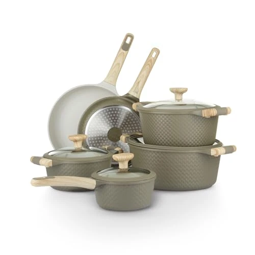 Offerta a tempo: Batteria pentole 10 pezzi Bambù verde e crema - 45% da 179.00 € a 99.00 €