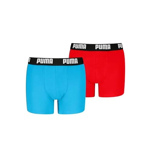 PUMA Lot de 2 Boxers Basiques Everyday pour garçon, Bleu et Rouge, 122-128