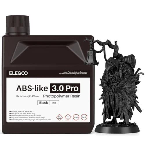 Tijdelijke aanbieding: ELEGOO 405nm ABS-Like Resin 3.0 Pro, uv-hardende 3D-hars met hoge precisie, niet broos, niet giftig, voor LCD/DLP 3D-printer, fotopolymeerhars, zwart, 2000 g van 36.55 € naar 36.55 € (0.00% korting)