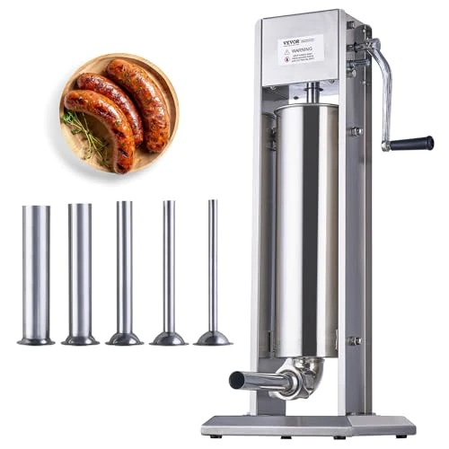 Zeitlich begrenztes Angebot: VEVOR Manueller Wurstfüller, 7 l / 15 Pfund vertikale Wurstmaschine, Fleischfüller mit zwei Geschwindigkeiten, aus lebensmittelechtem 304 Edelstahl, inkl. 5 Füllrohren, für Zuhause, Küche, Restaurant von 145.17 € auf 114.00 € 