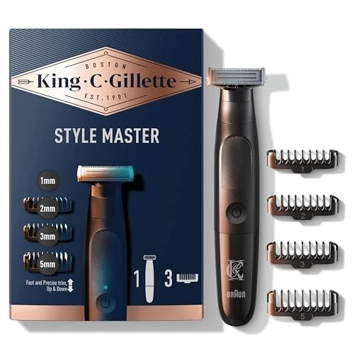 Offerta a tempo: King C. Gillette Rasoio Elettrico Barba Style Master, Tecnologia CenterCut per Offrire Profondità, Lama Affilata Per 6 Mesi, 4 Pettini Regolatori Intercambiabili, Regolabarba Uomo Impermeabile - 33% da 47.42 € a 31.85 €