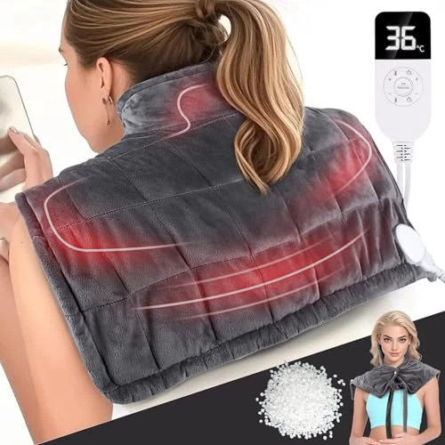 Coussin Chauffant, Coussin Chauffant Dos Electrique, 41 Réglages de Chaleur Réglables, 19 Minuterie, Protection Contre Surchauffe, Fonction mémoire, avec Arrêt Automatique, Lavable en Machine, 50x60CM