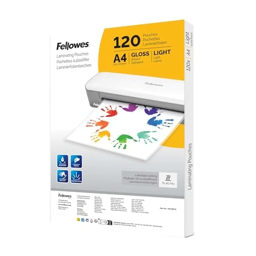 Oferta limitada: Fellowes Pack de 120 fundas de plastificar A4, Acabado brillo, 120 unidades - Adecuadas para fotos y carteles - Exclusivo Amazon de 9.99 € a 6.99 € (ahorro 30%)