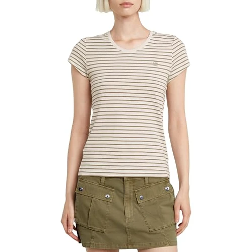 G-Star Femme Haut Eyben Slim V-Neck 2.0, Multicolore (ensis green highlight stripe D24533-D244-H198), M