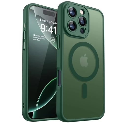 Oferta limitada: CANSHN Funda Magnética para iPhone 16 Pro(6.3 Pulgadas), Compatible con MagSafe, [Protección Total de La Cámara] Carcasa Fondo Mate Translúcido,Verde Oscuro de 14.99 EUR a 12.74 EUR (ahorro 15%)