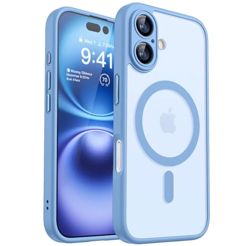 Oferta limitada: CANSHN Funda Magnética para iPhone 16 (6.1 Pulgadas), Compatible con MagSafe, [Protección Total de La Cámara] Carcasa Fondo Mate Translúcido,Azul Claro de 17.99 EUR a 15.33 EUR (ahorro 15%)