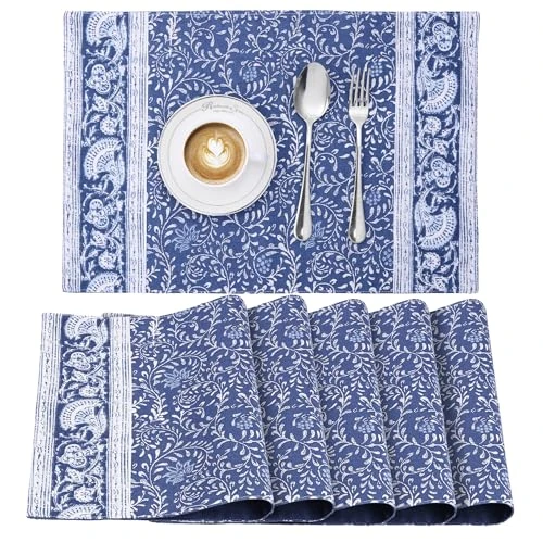 Oferta limitada: JEMIDI Salvamanteles Individuales - 6X Mantel Individual 33 x 48 cm de 100% Algodón Oeko-Tex - Manteles Individuales Lavables de Tela - Tapetes para Mesa de Flores - Azul de 19.99 € a 6.39 € (ahorro 68.03%)