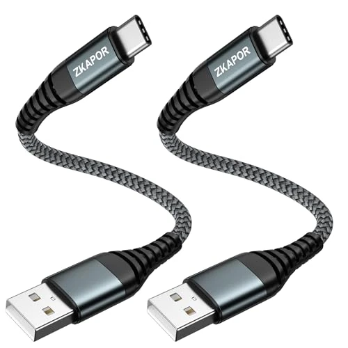 ZKAPOR Kabel USB typu C krótki [2 sztuki, 50 cm), kabel USB C 3A, szybkie ładowanie, pleciony nylon, kompatybilny z iPhone 15/15 Pro Max, Galaxy S23/S22, Note 10, P40/P30, Google Pixel szary