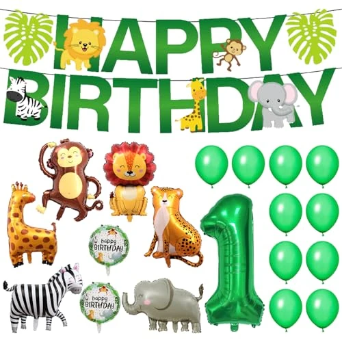 20 Stück 1. Geburtstagsdekoration Tierballons, Partydekorationszubehör, Geburtstagsfotowerkzeuge, Luftballons Und Flaggen Zum Dekorieren Des Geburtstages