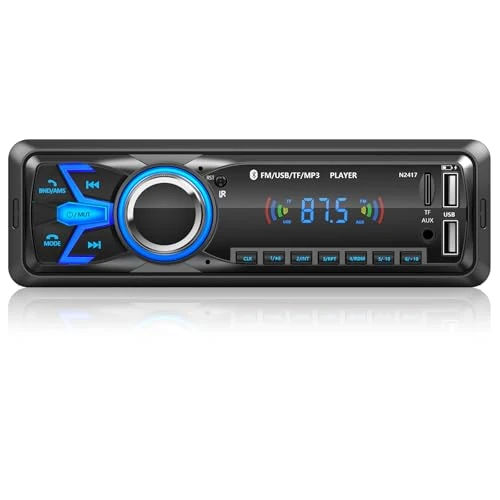 Radio de coche Bluetooth, Wistrue estéreo para coche, Bluetooth, radio 1 DIN FM, reproductor MP3, soporta 2 USB/carga rápida/SD/AUX/mando a distancia/soporte iOS/Android