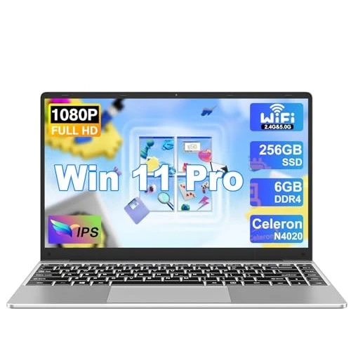 Laptop Notebook Win 11 Celeron N4020 upto 2.8 GHz, Laptop 14 Zoll mit 6 GB RAM + 128 GB ROM Erweiterungen SSD 1 TB, 5G WiFi, Bluetooth 4.2, 1080 FHD USB Mini HDMI Italienische Tastatur Membran-Silver