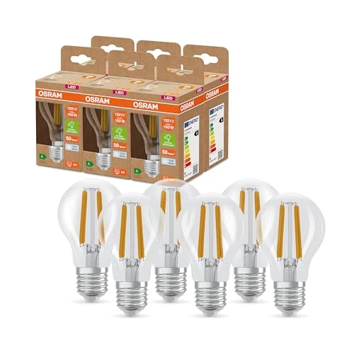Oferta limitada: OSRAM Bombilla LED E27, SUPERSTAR+ CLASSIC A FIL 100, 7,2W, 1512lm, 4000K, luz blanca fría, larga vida útil, paquete de 6 de 107.90 € a 6.39 € (ahorro 94.08%)