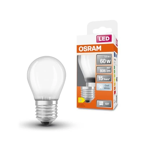 OSRAM LED Star Classic LED-Lampe in klassischer Miniballform, 5.5 W / 806 lm, kaltweißes Licht (4000 K), CRI 80, aus gefrostetem bleifreiem Glas, E27 Sockel, IP20, EEK D, 45mm DM,6-Pack