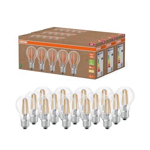 OSRAM Zeer efficiënte LED-lampen met energie-efficiëntieklasse A,Voordeelverpakking met 15 lampen, vervangt conventionele 100W gloeilampen, warm wit (2700K), E27, filamentglas