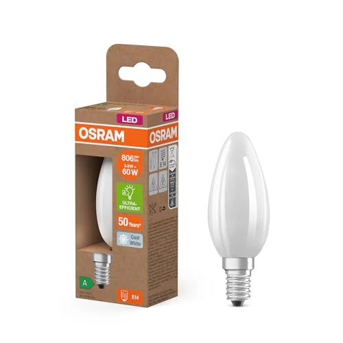 Lampa LED OSRAM klasy energetycznej w klasycznym kształcie mini świecy, 3,8 W / 806 lm, EEK A, zimne białe światło (4000 K), CRI 80, wykonana z matowego szkła bezołowiowego, trzonek E14, IP20,
