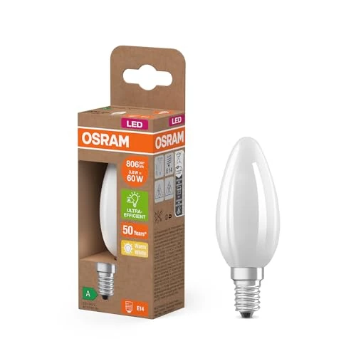 Limited-time offer: OSRAM Energy Class 3.8 W / 806 lm Classic Mini Candle LED Bulb - EEK A - Warm White (2700K) - CRI 80 Frosted Lead-Free Glass - E14 Base - IP20-35mm Diameter from 22.20 GBP to 22.20 GBP (save 0%)