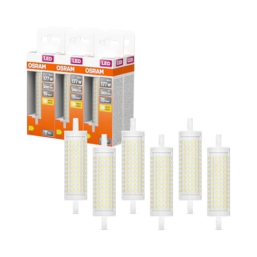 Osram LED Line LED Lamp with Filament, Klarer Leuchtkörper aus Kunststoff, 20 W, R7s Retrofit-Sockel, EEK D, 3000 lm, 3000 K warmweißes Licht für die Allgemeinbeleuchtung, 6-Pack