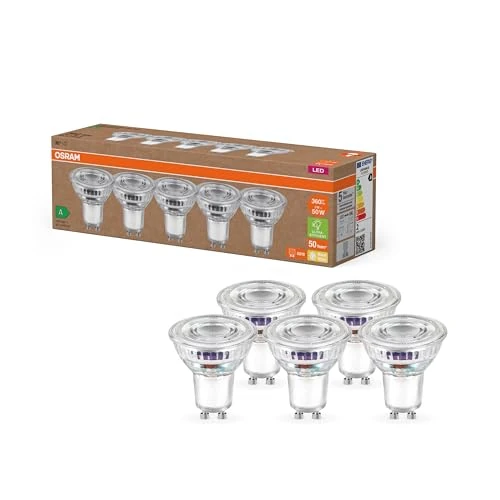 Offerta a tempo: OSRAM Lampade LED ad alta efficienza con classe di efficienza energetica A, Confezione vantaggiosa con 5 lampadine, sostituzione 50W, bianco caldo (2700K), E27, vetro - 10% da 19.99 € a 17.99 €
