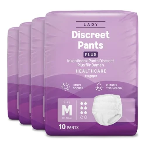 Zeitlich begrenztes Angebot: Healthcare by Amazon Discreet Damen Inkontinenz Pants, Plus-Saugstärke, M, 40 Stück (4 Packungen à 10 Stück), Weiß, (zuvor Amazon Basic Care) - Verpackung kann abweichen von 31.00 € auf 31.00 € (0.00% Rabatt)