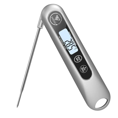 DOQAUS Barbecue Thermometer, Digital Roasting Thermometer, Meat Thermometer, Cooking Kitchen Thermometer with 3s Instant Reading and Long Probe, for Roasting, Cooking, Grilling, BBQ, Baking, Silver