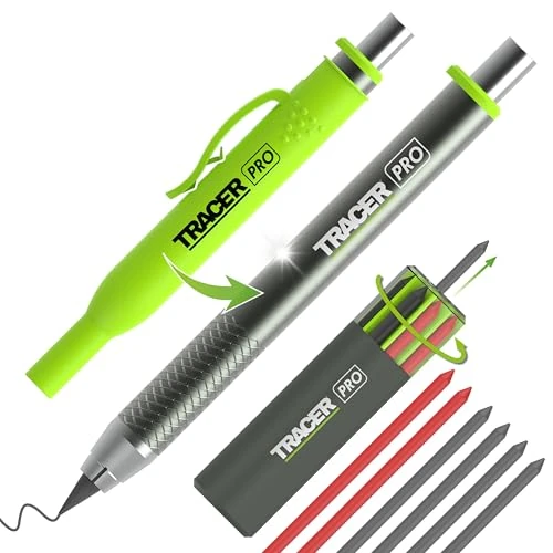 Offerta a tempo: Tracer Pro Series - Matita per costruzione in metallo resistente, con 6 mine di ricambio e fondine per sito, kit di marcatura in alluminio tutto in uno - 0.00% da 29.99 € a 29.99 €