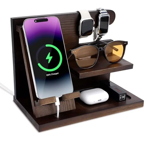 Aytop Verjaardagsdockingstation voor mannen, van hout, voor smartphone, portemonnee, horloge, cadeau voor vaderdag, echtgenoot, vrouw, cadeau, papa, verjaardag, Kerstmis, man
