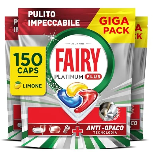 Offerta a tempo: Fairy Platinum Plus Pastiglie Lavastoviglie, 150 Capsule, Limone, Detersivo Con Tecnologia Anti-Opaco, Contro Grasso e Incrostazioni Ostinate Anche nei Cicli Brevi - 0% da 51.48 € a 51.48 €