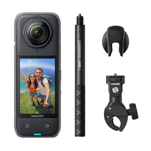 Insta360 X4 Paquete Motero - Cámara de acción Impermeable 8K 360, Vídeo 4K Gran Angular, Efecto Selfie Stick Invisible, Protectores de Lente Extraíbles, 135 Min Batería, Edición IA, No Tarjeta MicroSD