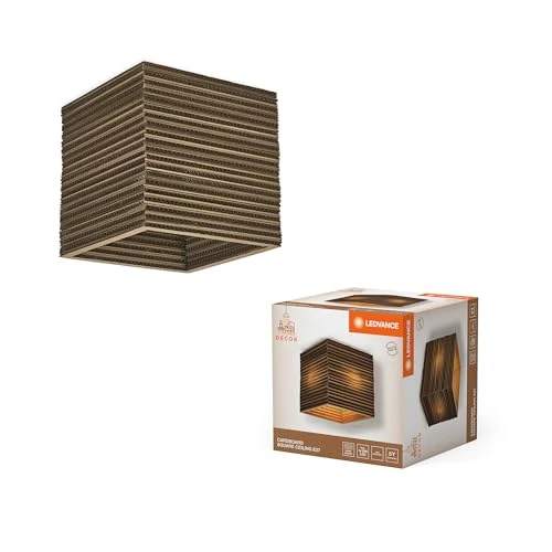 Limitiertes Angebot: LEDVANCE Deckenleuchte Decor Cardboard Square braun aus Wellpappe, leicht, E27, 250 mm Durchmesser, Leuchtenschirm aus recyceltem Material, nachhaltig durch austauschbare Lichtquelle, einfache Montage von 54.95 EUR auf 22.00 EUR (Spare 60%)