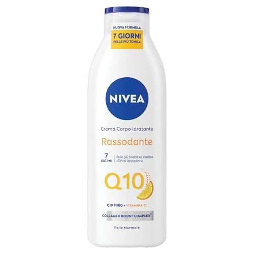 Offerta a tempo: NIVEA Q10 Crema Corpo Idratante Rassodante 250 ml, Crema rassodante corpo con Coenzima Q10 Puro e Vitamina C, Crema idratante corpo 72h per pelli normali per una pelle più tonica ed elastica - 65% da 5.59 € a 1.96 €