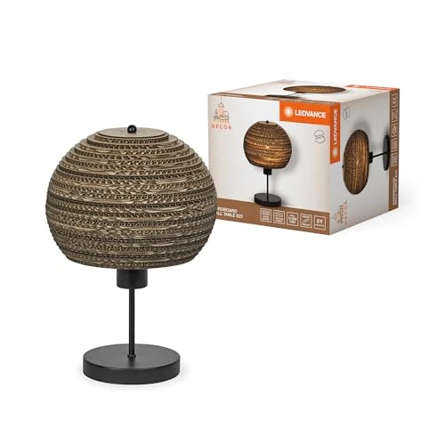 Limitiertes Angebot: LEDVANCE Tischleuchte Decor Cardboard Ball braun aus Wellpappe, leicht, E27, 260 mm Durchmesser, Leuchtenschirm aus recyceltem Material, nachhaltig durch austauschbare Lichtquelle, einfache Montage von 46.95 EUR auf 43.95 EUR (Spare 6%)