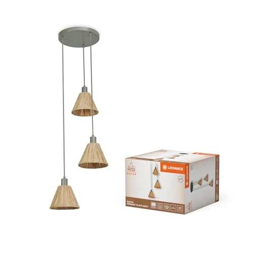 Limited-time offer: LEDVANCE Pendelleuchte 3-flammig Decor Raffia Plate grün aus Bast & Metall, E27, 430 mm Durchmesser, Lampenschirm aus recyceltem Material, nachhaltig durch austauschbare Lichtquelle, einfache Mounting from 88.00 GBP to 88.00 GBP (save 0%)