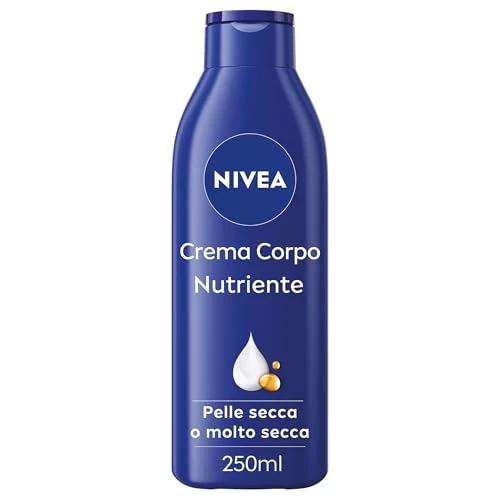 NIVEA Crema Corpo Nutriente 250 ml, Crema idratante corpo 72h arricchita con Acido Ialuronico Puro, Olio di Mandorla e Siero Nutrimento Intenso, Crema corpo idratante pelle secca o molto secca