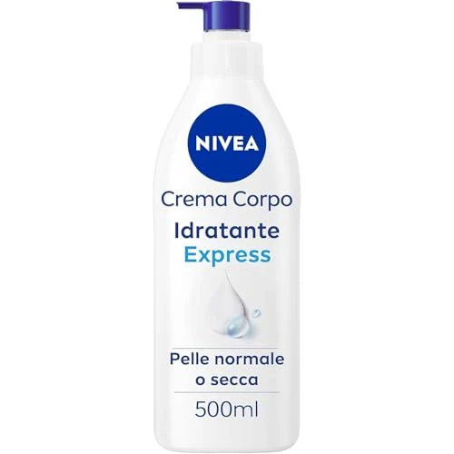 NIVEA Feuchtigkeitsspendende Körpercreme Express 500 ml, Feuchtigkeitscreme 72h angereichert mit reiner Hyaluronsäure, Meeresmineralien und intensiv pflegendem Serum, feuchtigkeitsspendende