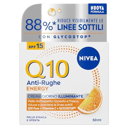 NIVEA Q10 Anti-Falten-Energy Aufhellende Tagescreme LSF 15, 50 ml, Anti-Falten-Gesichtscreme, energetisierende und feuchtigkeitsspendende Gesichtscreme, Vitamin C mit Coenzym Q10 und Guarana