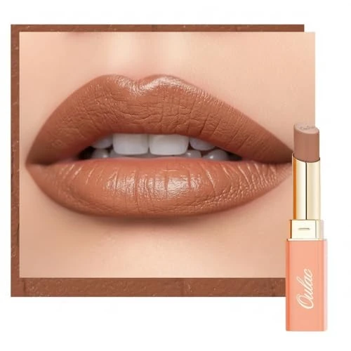 Oulac Satin Matte Lipstick - Nude Beige Long Lasting Lip Stick, Full Coverage with Smooth Creamy Texture Lip Colour, Moisturizing & Weightless Formula Lip Makeup, Vegan, 4.3g, SG10 Bailey