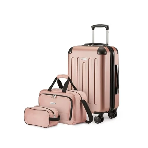 Oferta limitada: Amazon Basics Equipaje de Mano rígido con Ruedas, Juego de 3 Unidad, Bolsa de Mano y Viaje compacta, Ampliable, 4 Ruedas giratorias, Oro Rosa de 53.72 € a 49.09 € (ahorro 9%)