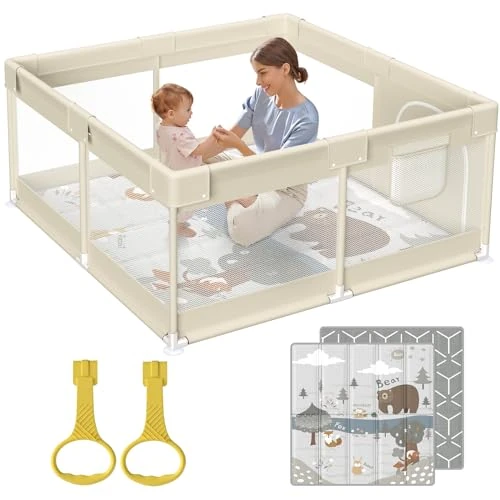 Fodoss Parc Bébé, 120X120cm Parc Avec Tapis, Parc Bébé Modulable, Parc Pour Enfant En Bas Âge, Parc Pour Bébé Avec Matelas, Parc Pour Bébé Pour La Maison, Parc De Jeux Bébé