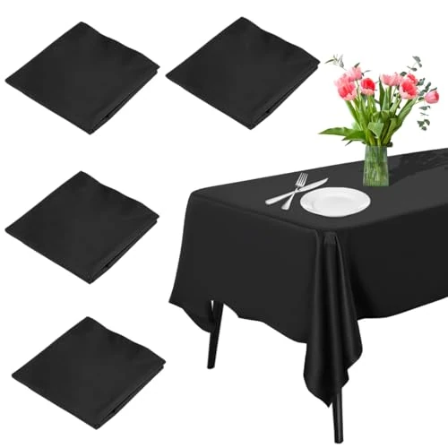 Jinsion 4 opakowania jednorazowych obrusów czarnych, prostokątnych obrusów z tworzywa sztucznego, 137 cm x 274 cm, klasy premium, odporne na zabrudzenia, wodoodporne, na urodziny, wesele, imprezę,