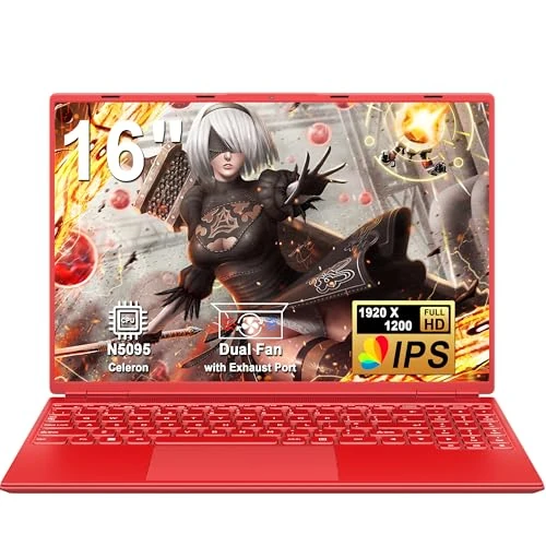Offerta a tempo: PC Portatile Notebook 16 Pollici Win11 12GB 512GB 1TB SSD Espansione, Computer Portatile Celeron N5095 (fino a 2.9Ghz) 丨Ventola di Raffreddamento丨5G WIFI丨1920 * 1200 2K Schermo Doppio-Rosso - 50% da 699.98 € a 349.90 €