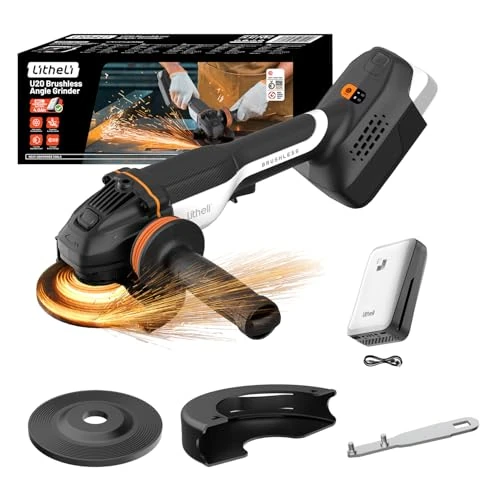 Litheli Meuleuse d‘Angle sans Fil 20V, Ø125mm, Moteur sans Balais, Batterie 4.0Ah & Vitesse Réglable 8500 tr/min, pour Couper, Meuler, Dérouiller et Polir, Idéale pour le Bricolage à la Maison
